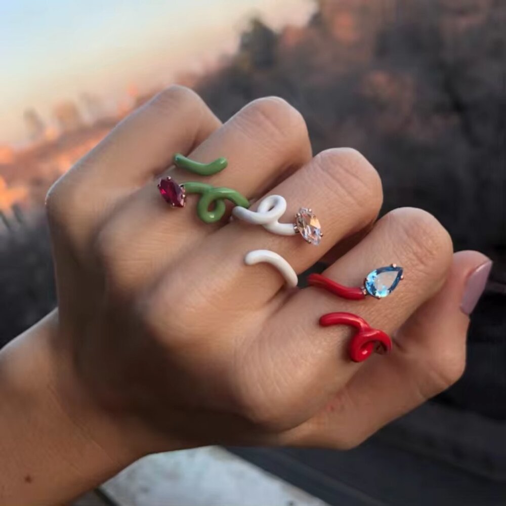 +BEA BONGIASCA Full Spectrum Squiggle-design 9ct yellow gold and enamel Earrings